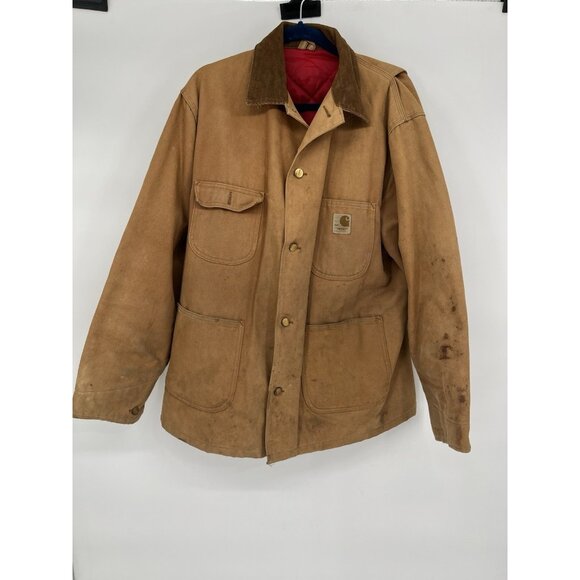 Vintage Carhartt Jacket Mens 44T Brown Red Quilt Lined Chore Barn